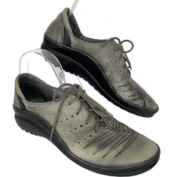 NAOT Kumara Lace Up Shoe Low Top Leather Round Toe Casual Oxfords Gray 8 - Picture 1 of 7